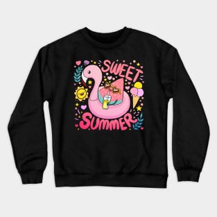 Sweet Summer a fun and colourful Summer time design a cute watermelon wearing sunglasses on a flamingo floaty Crewneck Sweatshirt